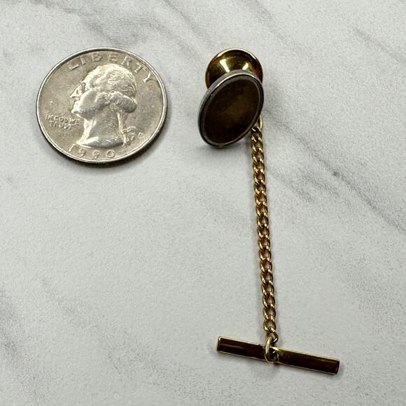 Vintage Sterling Silver Oval Lapel Tie Tack Pin - Picture 3 of 11